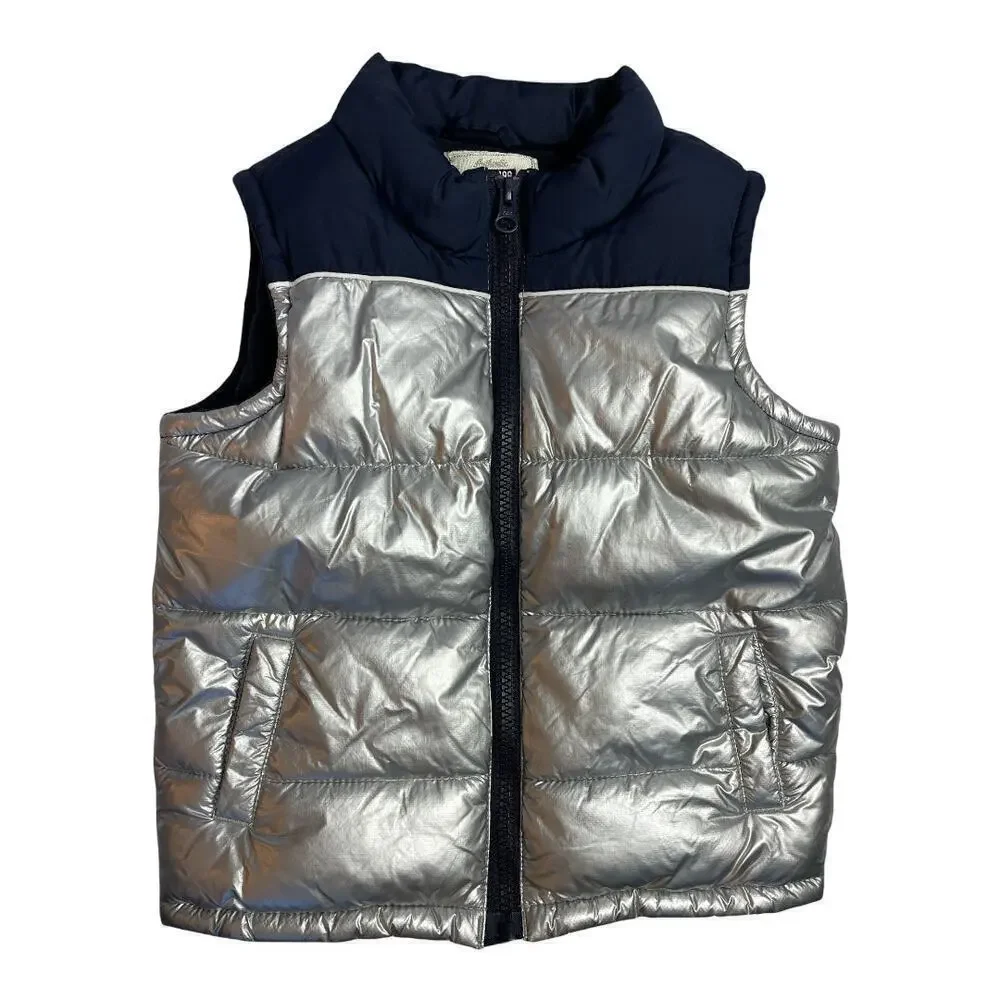 Gymboree Navy Silver Ski Patrol Fleece Lined Puffer Vest Toddler Size 2T-3T
